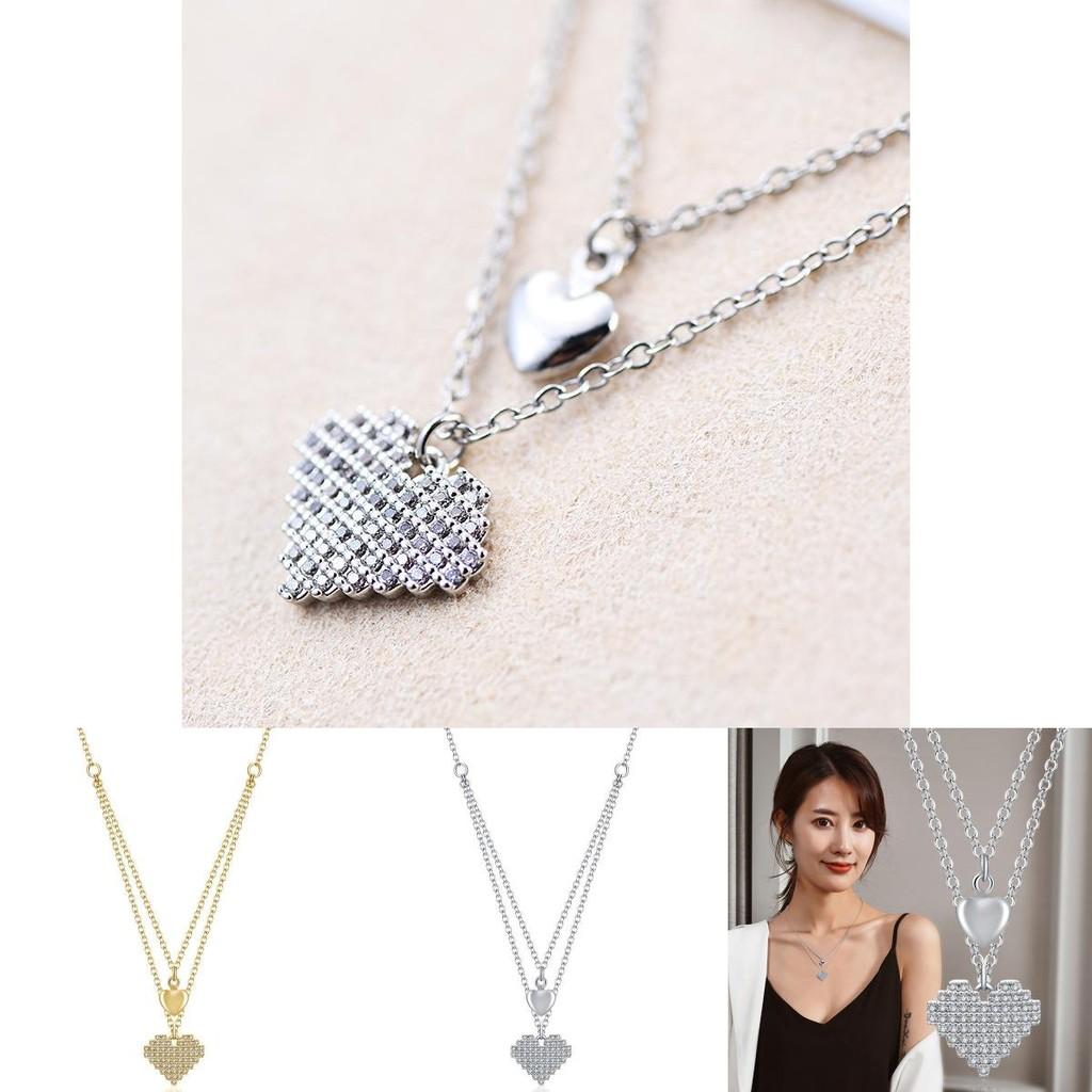 Elegant Vintage Titanium Steel Double Heart Necklace Luxurious Layered Pendant Jewelry