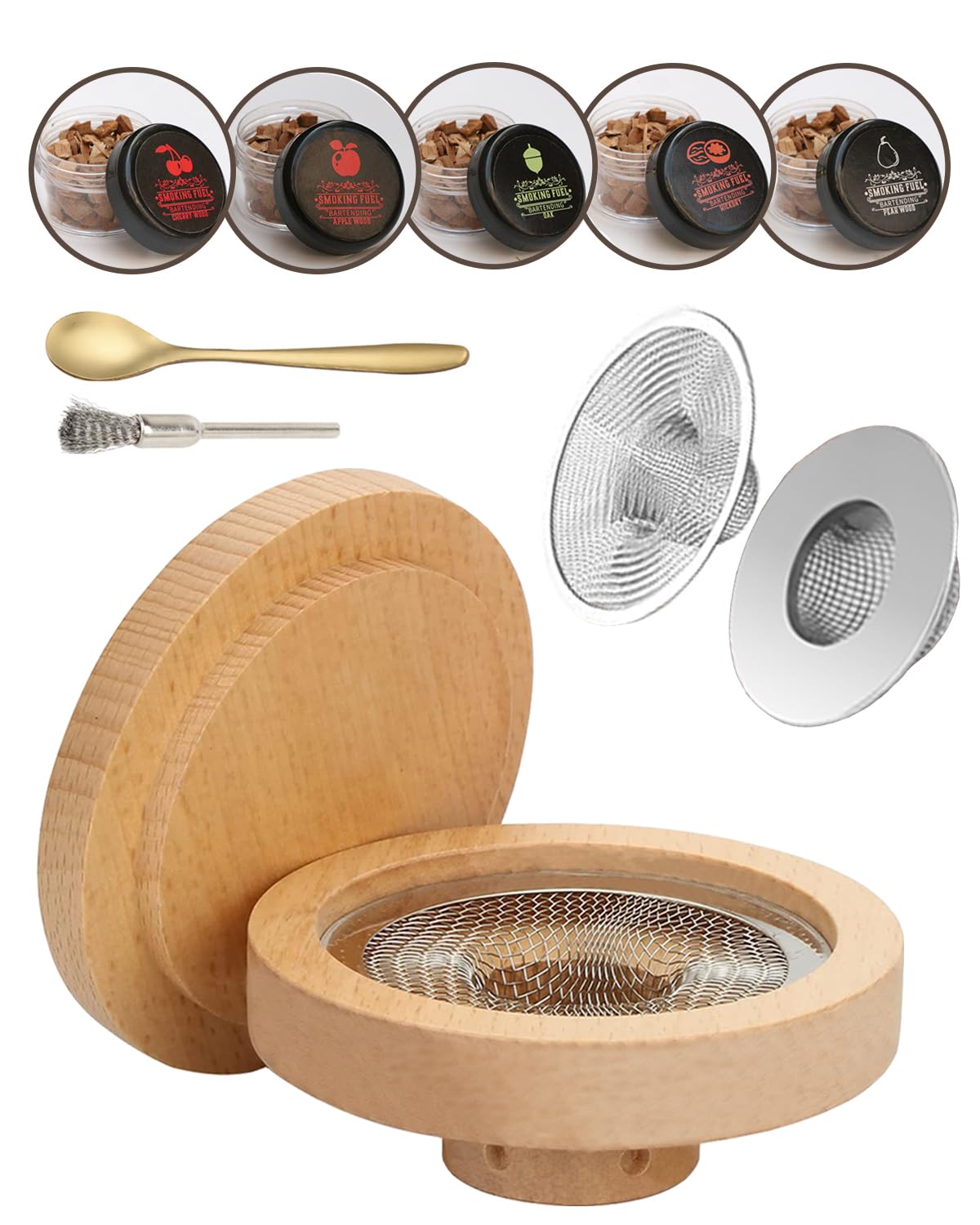 Temiry Cocktail Smoker, Home Whiskey Smoker Kit with 5 Types of Wooden Chips, Smoker for Glasses, Whiskey Smoking Kit, Cocktail Smoker Kit, Smoke Head