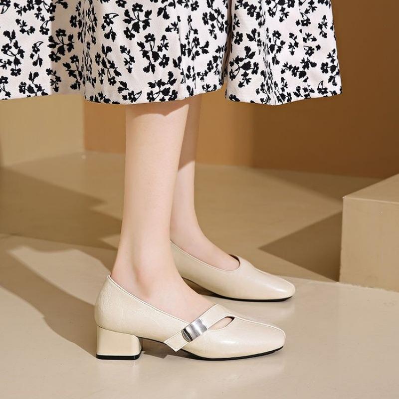 Square-toed Single-heeled Women's Low-heeled Shoes, New Thick-heeled Shoes, Versatile Autumn Shoes for Women
