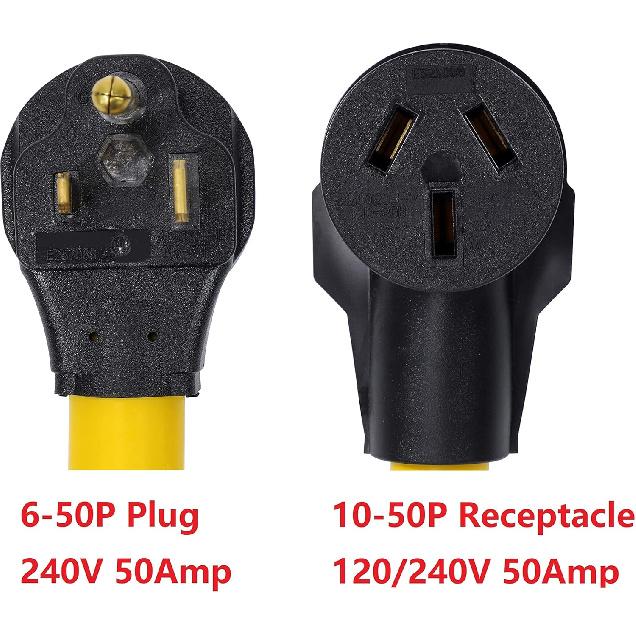 ONETAK NEMA 6-50P To 10-50R 240V 50 Amp 3 Prong Male Plug To 50 Amp 3 Prong Female Outlet Receptacle Generator Dryer Power Cord Adapter