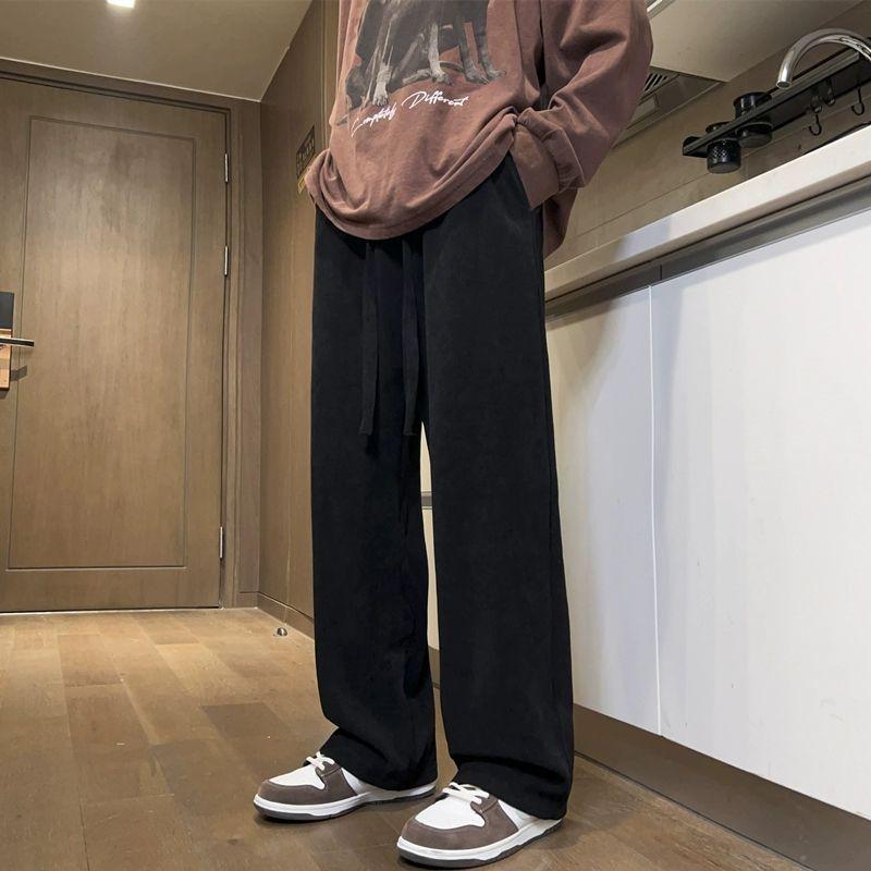 American retro white casual pants men s autumn and winter high street straight loose sweatpants ins simple versatile trousers M