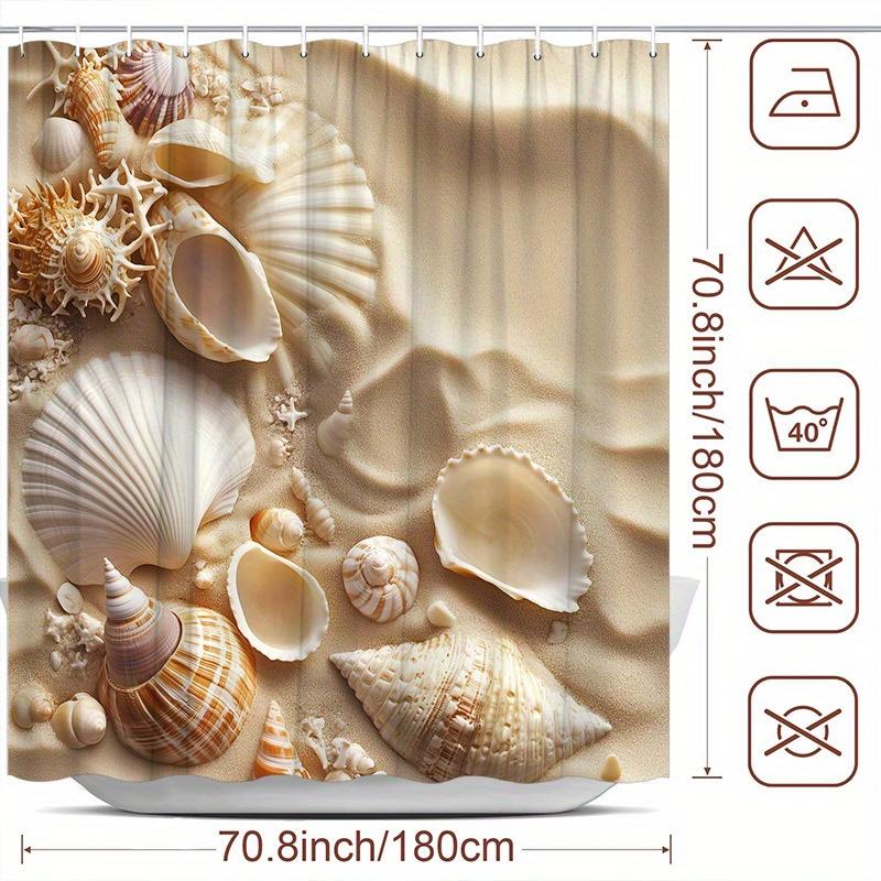 Tenda da Doccia da Spiaggia con Conchiglie e Sabbia Arte Vita Marina Naturale Arredo Bagno Tende da Bagno Oceaniche Costiere per Interni di Case Moderne