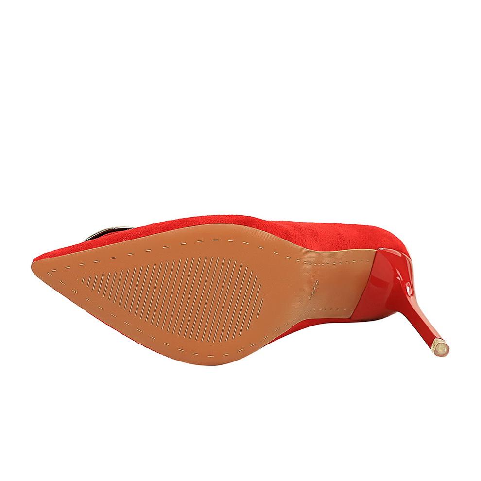 Dámské boty s úpravou chodidla pro zeštíhlení, Super vysoké podpatky, Semiš, Mělký výkroj, Špičatá kovová spona s kamínky, Lodičky na vysokém podpatku