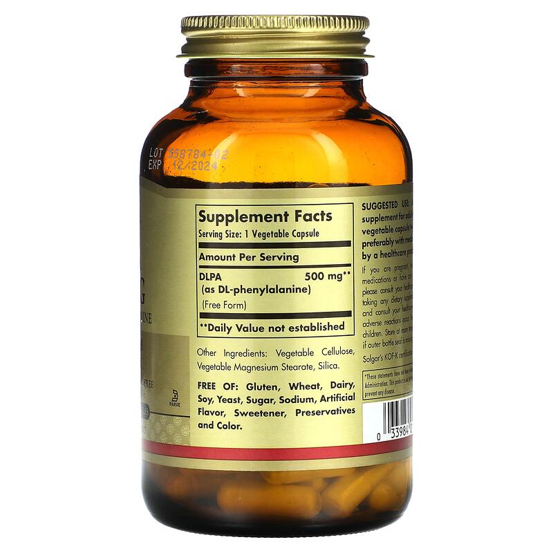 DLPA, DL-Phenylalanine, Free Form, 500 mg, 100 Vegetable Capsules