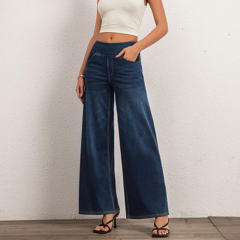 

Shascullfites Melody High Waisted Pocket Washed Casual Jeans Washed Denim Bleached Blue Pants Wide Leg Jeans Woman Stretch M синий