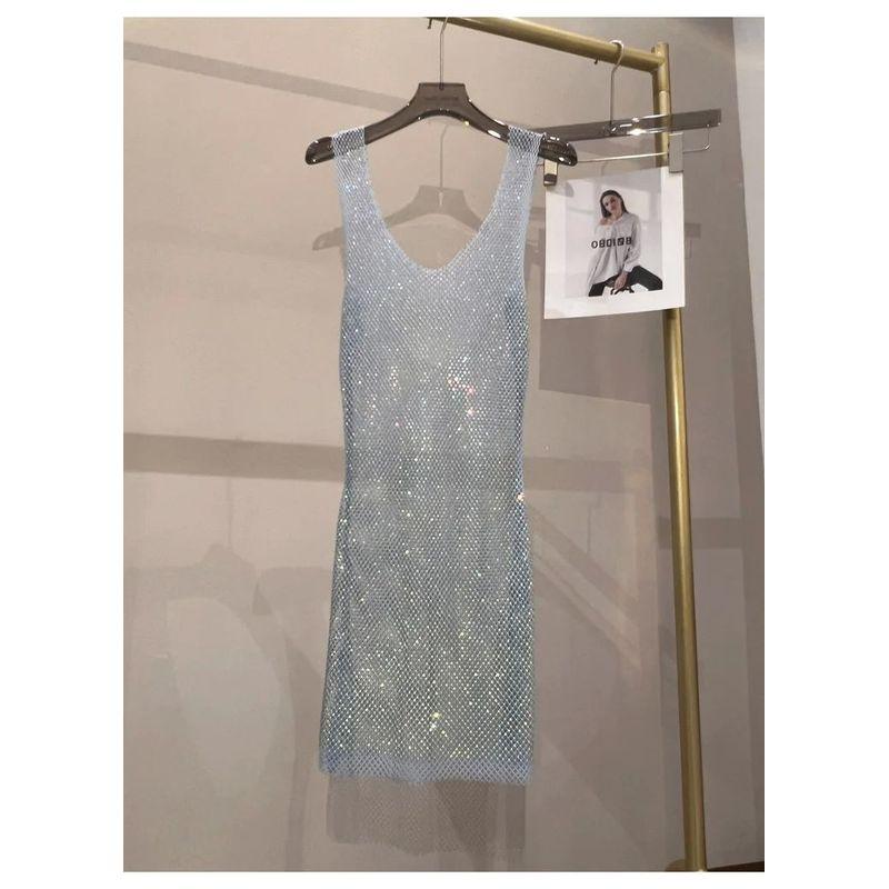 Mesh See through round Neck Neck Dress Sleeveless Hollow Mesh See through round Neck Dress