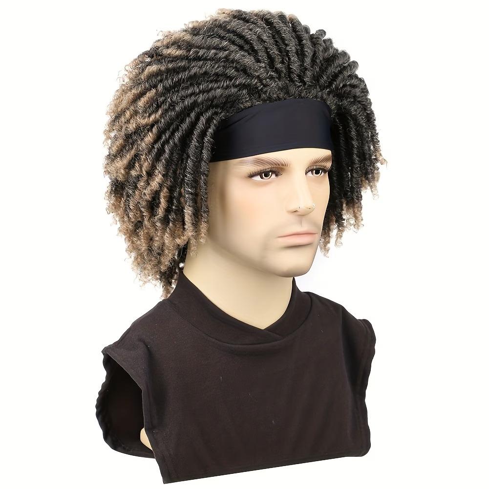 Parrucca da uomo corta in dreadlock sintetici stile africano con fascia
