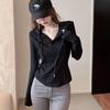 Women's Autumn 2024 Hooded Long Sleeve T-shirt with Waist-Cinching Slim Fit