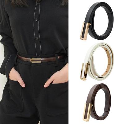 2025 Fashionable and Versatile Black Leather Thin Belt for Women, Decorative Dress Simple Korean Style Suit White Small Belt