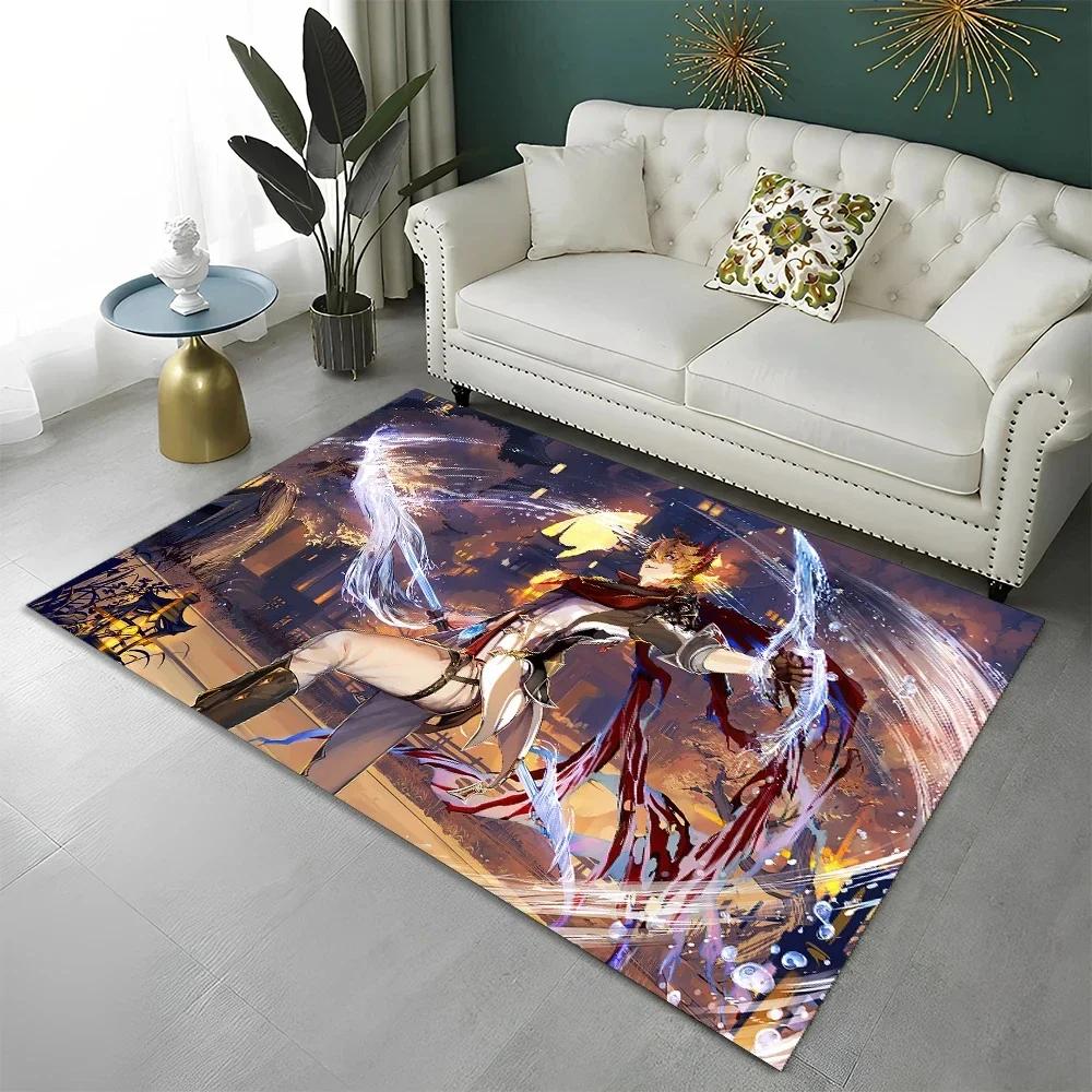 Genshin Impact Gamer-Cartoon-Teppich für Wohnzimmer, Schlafzimmer, Sofa, Fußmatte, Kinderzimmerteppich, rutschfeste Bodenmatte