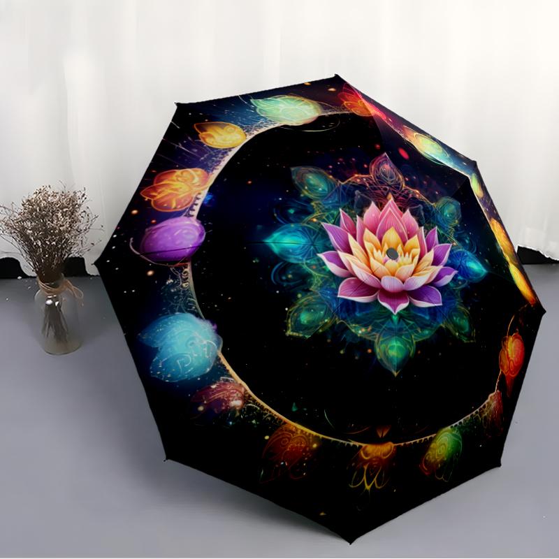 1 PC Automatic Folding Umbrella - Mandala Lotus Pattern, Portable & Foldable Design with 8 Ribs, Christmas Birthday Gifts