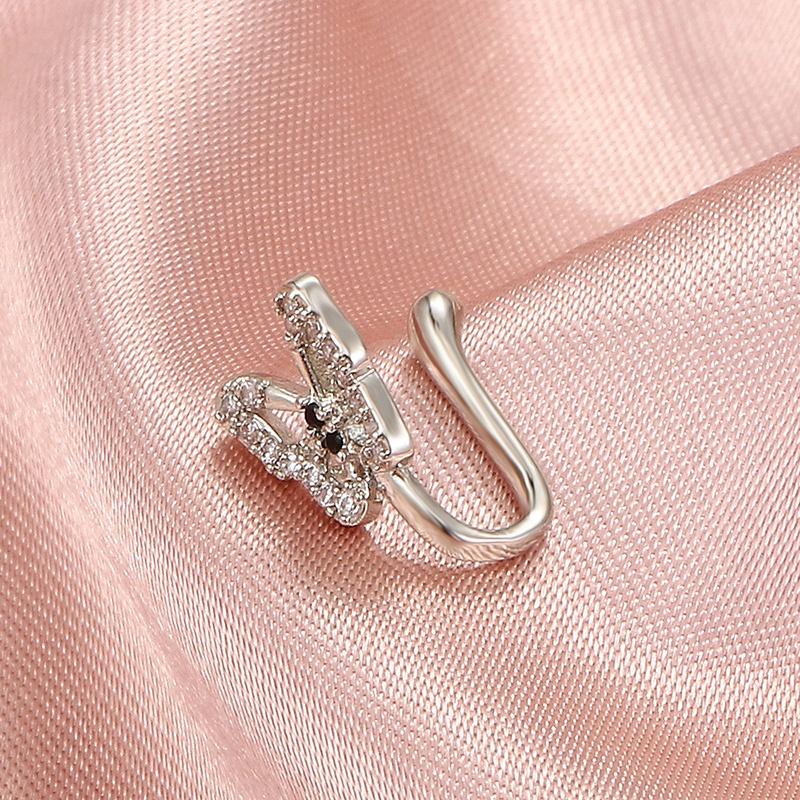 Zircon Butterfly Nose Ring for Women Men U Shaped Fack Piercing Nose Nail No Hole Nose Clip Punk Jewelry Personality Accessories