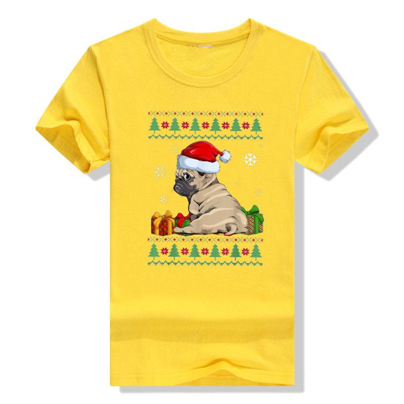 Cute Pug Christmas Costume Santa Hat Ugly Tree Dog Santa Xmas Classic T-Shirt Gifts Animal Printed Basics Graphic Tee Y2k Tops