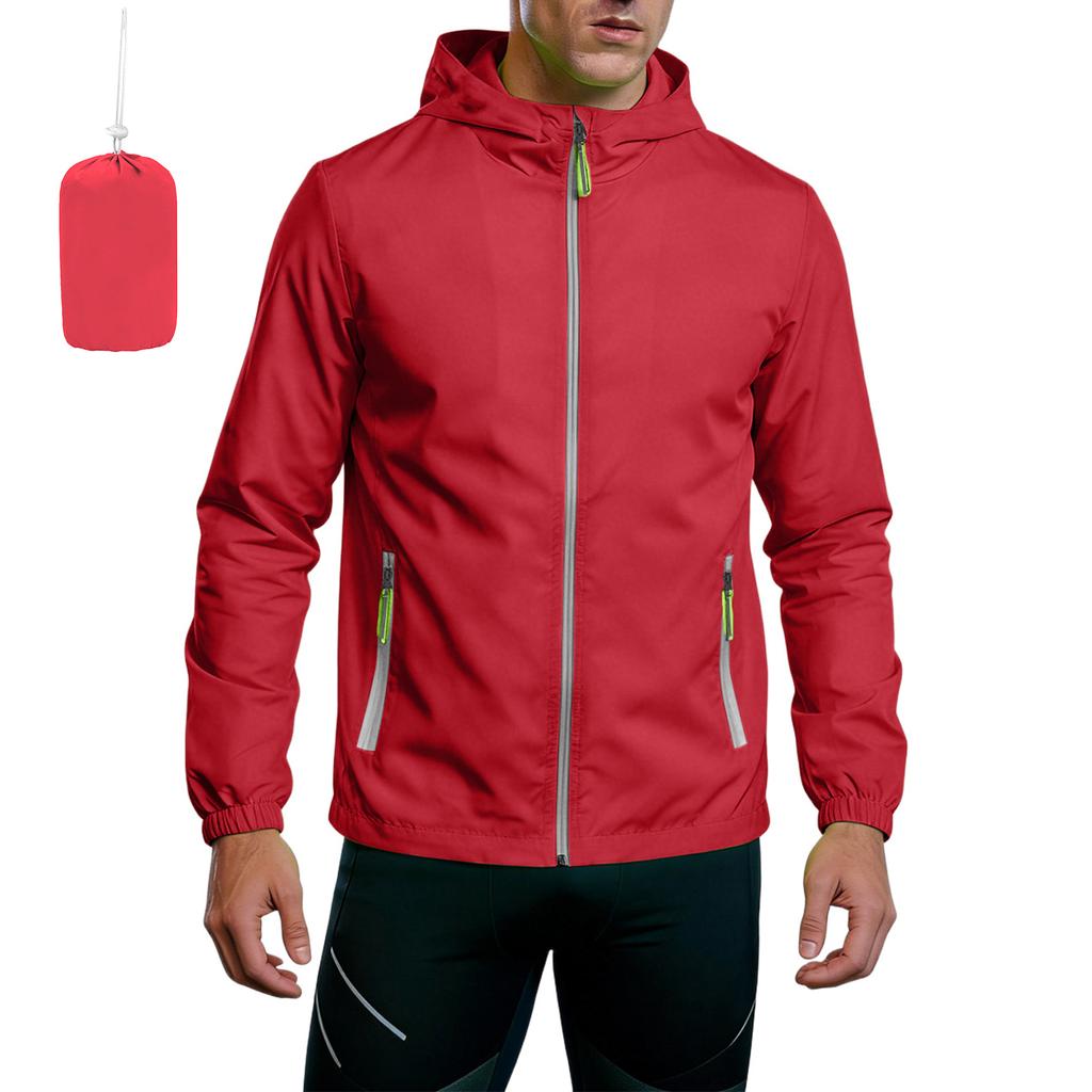 Unisex Lightweight Hooded Sports Jacket with Reflective Zipper Breathable Quick Dry with Storage Bag