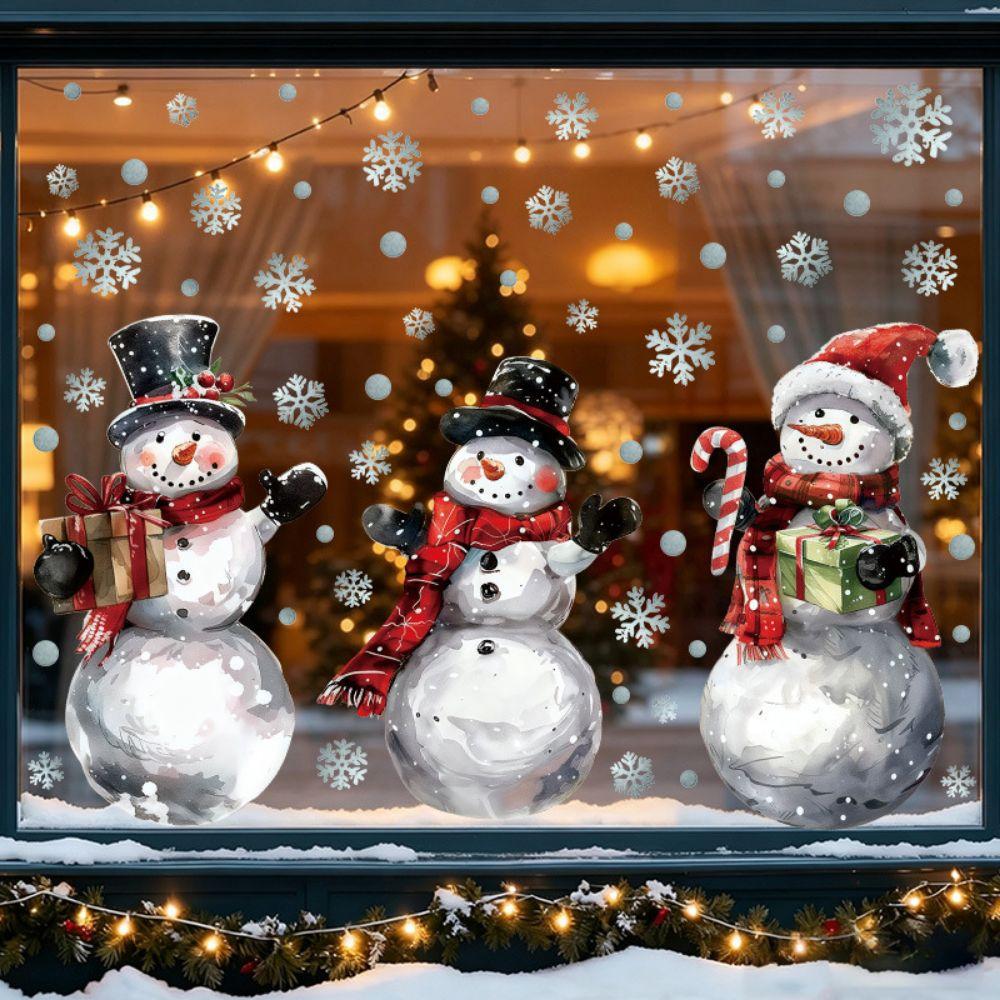 Multicolor Christmas Static Sticker Cartoon Snowman Window Clings Window Decals For Glass Window