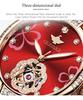 OUPINKE Women's Automatic Mechanical Watch with Japanese Movement, Ceramic Strap, High-Quality Stainless Steel, 5 ATM Water Resistance, Red