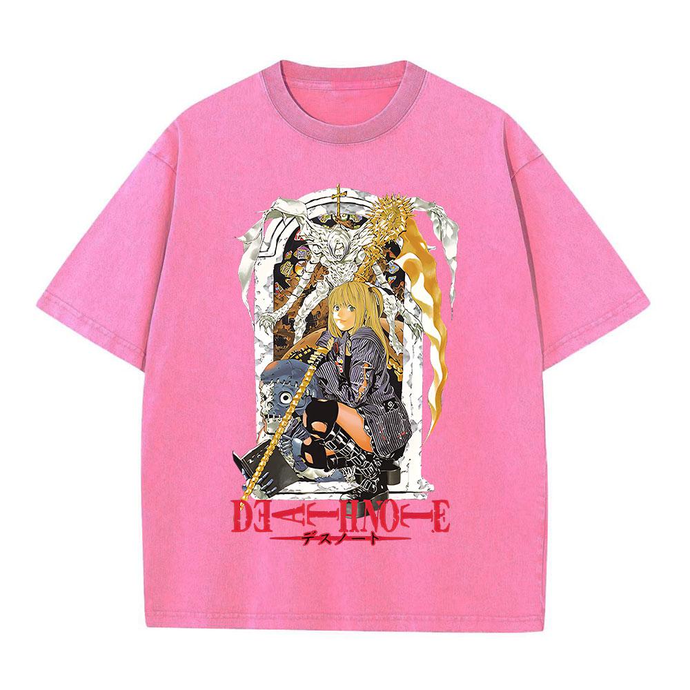 Retro Washed T-Shirts Punk Gothic Anime Death Note Print T-Shirts Harajuku Casual Cotton Vintage Short Sleeve Top