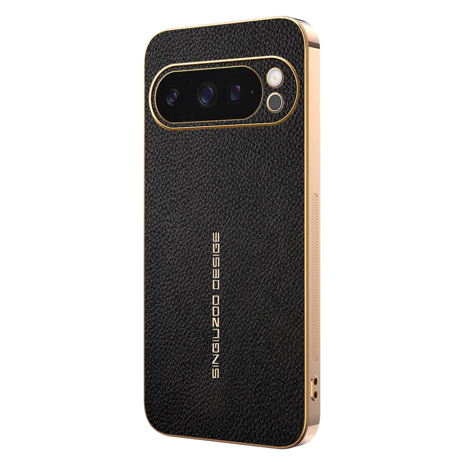 

For Google Pixel 9 Pro Case Anti Scratch Litchi Texture TPU Leather PU Phone Back Cover