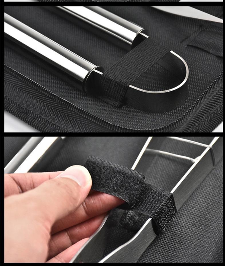 Portable Outdoor Stainless Steel BBQ Grilling Set with Fork, Spatula & Cloth Bag