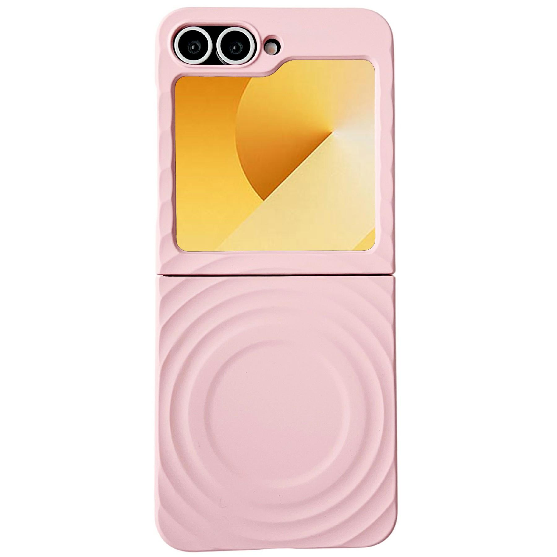 

Для Samsung Galaxy Z Flip7 FE 5G/Z Flip6 5G/Flip5 5G Магнитный чехол с текстурой волны на ощупь кожи Жесткий ПК Чехол для телефона Pink