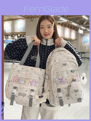 Girls Candy Color Contrast Large Capacity Nylon Backpack With Water Resistant Features For School Use