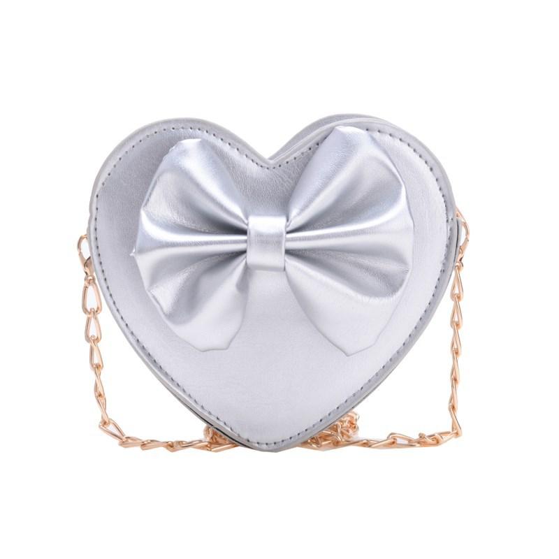Borsa a tracolla singola con cuore e fiocchi alla moda per bambini, Borsa a tracolla con catena alla moda per l'uso dei bambini