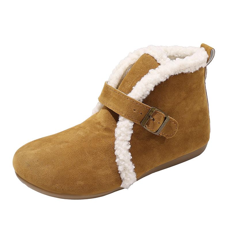 Fashion Winter New Belt Buckle Women Cotton Shoes Casual Flat Bottom Comfortable Botines Padded Outer Velvet Short Snow Boots Females