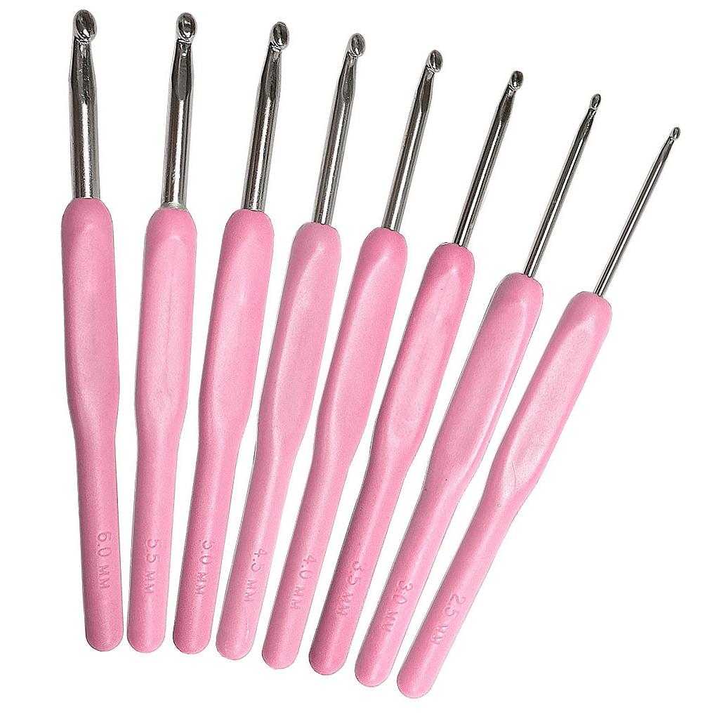 8pc/set Soft Pink Handle Crochet Hook Set- Aluminum Hook-Size 2.5mm-6mm-DIY Knitting Crafting & Single-pointed Weaving Hooks