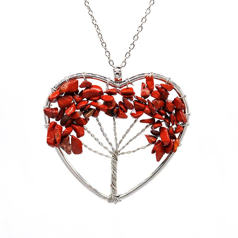Natural Gravel Crystal Tree Of Life Heart-Shaped Colorful Natural Stone Fortune Tree Love Necklace N38