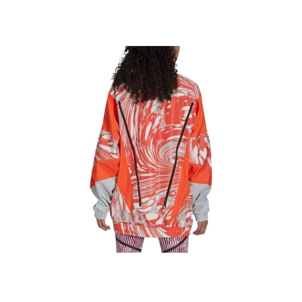 Adidas Color Block Logo Print Zip Jacket Women Jacket Orange HI6065