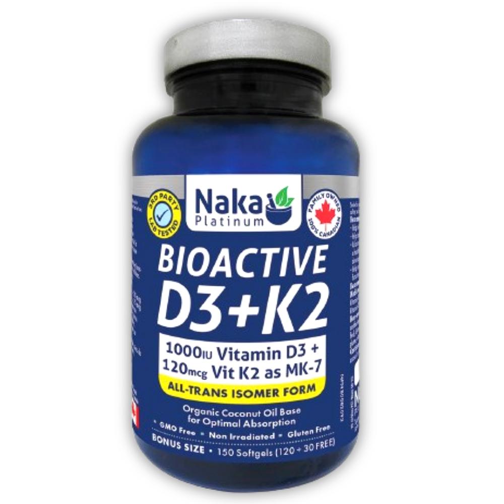 Naka Platinum Bioactive D3 K2 150 Softgels D3+K2 1000 IU Vitamin D3 K2 MK7