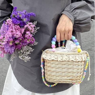 Woven Bag Women's New Beach Vacation Handbag Shoulder Bag Chain Crossbody Bucket Bag Straw Bag