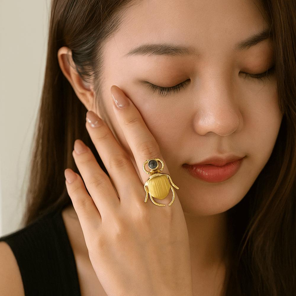 Punk Style Retro Insect Ring Macaron Color Enamel Beetle Ring Beetle Opening Ring  Decoration