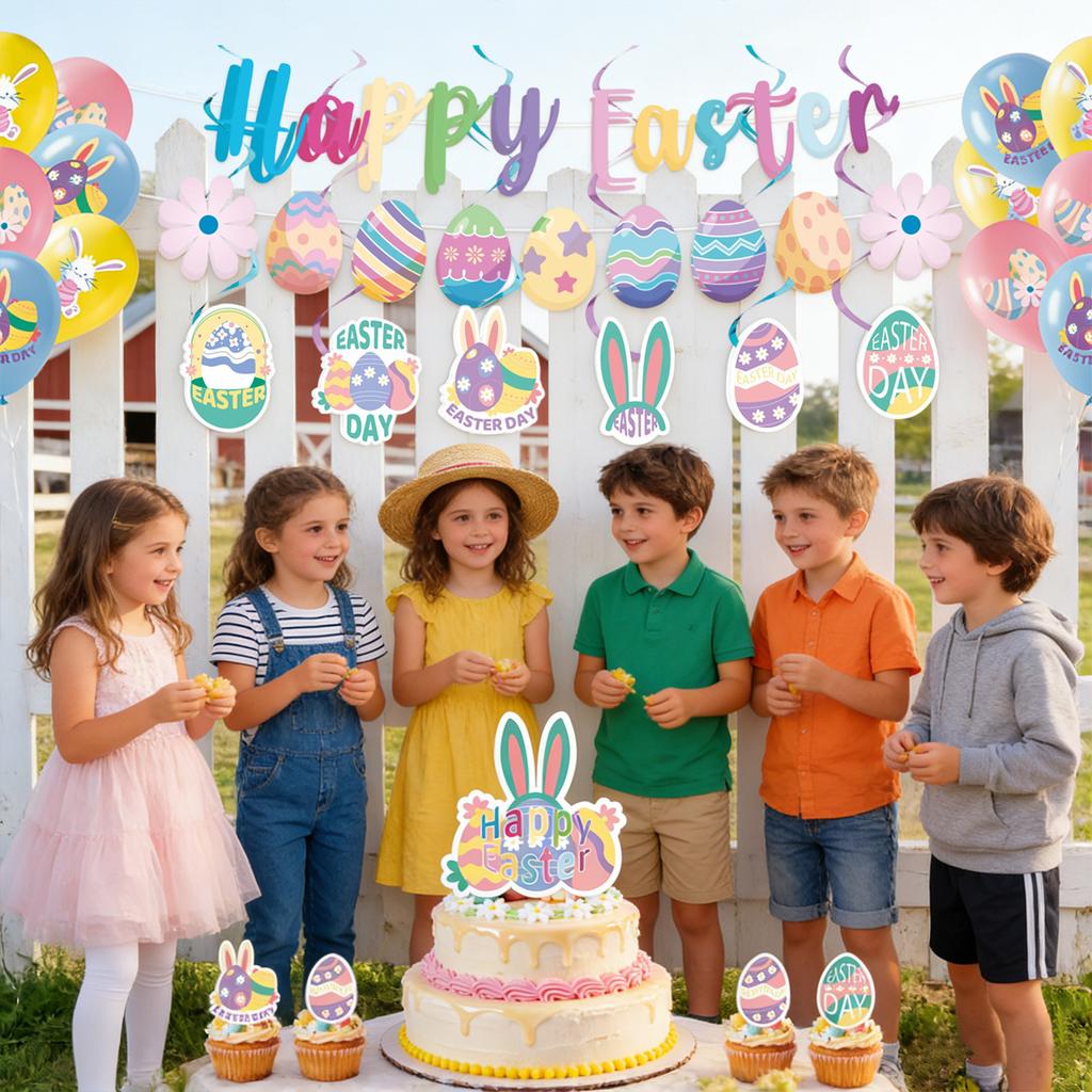 50 STÜCK Osterparty-Dekorationen, HAPPY EASTER Dekoration Osterparty-Dekorationsset Ei Hase Banner Kuchenaufsätze Osterparty-Zubehör