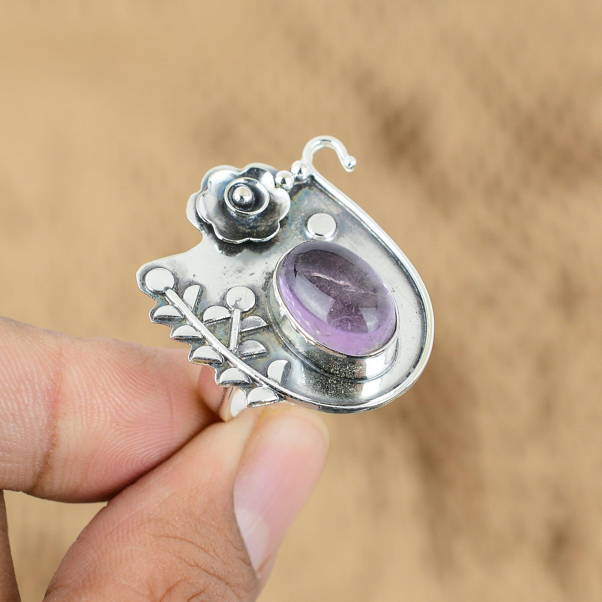 

Natural African Amethyst 925 Silver Promise Flower Adjustable Ring For Women Yes
