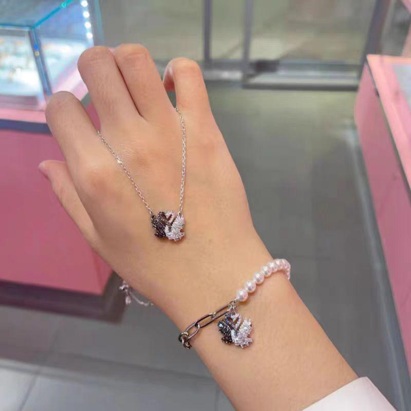Swan Necklace: Black & White Swarovski Crystal Clavicle Chain