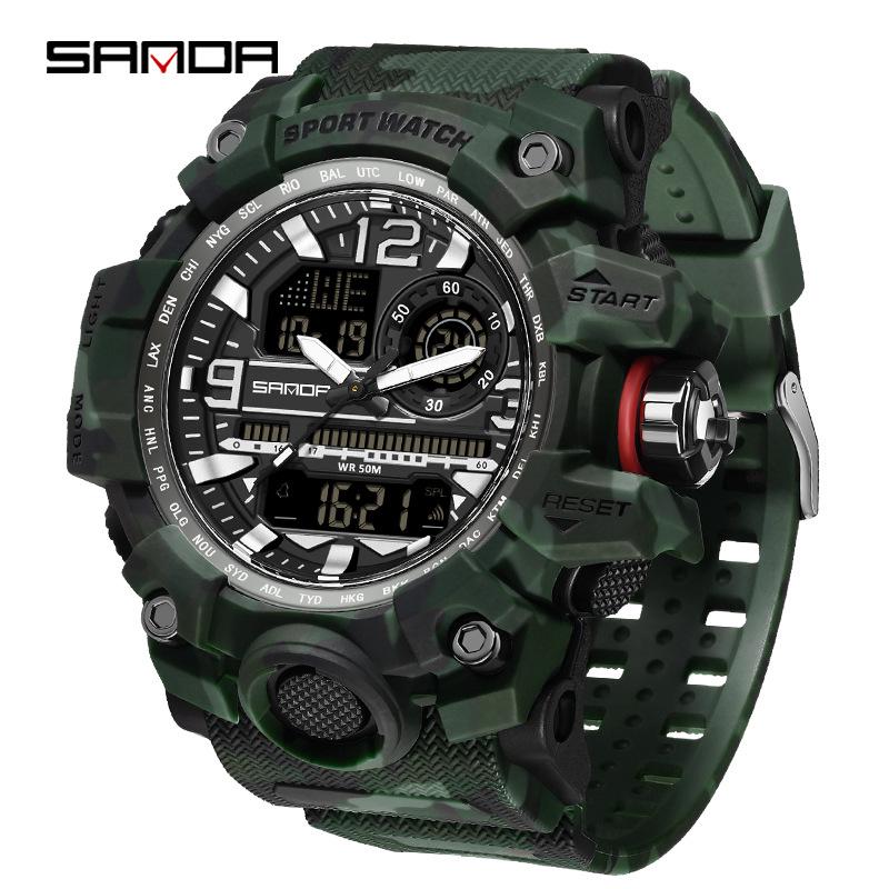 SANDA Women's Trendy LED Dual Display Waterproof Watch with Hourly Chime
