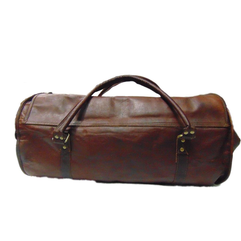 Goat Leather 24" Round Duffel Travel Sport Cabin Bag