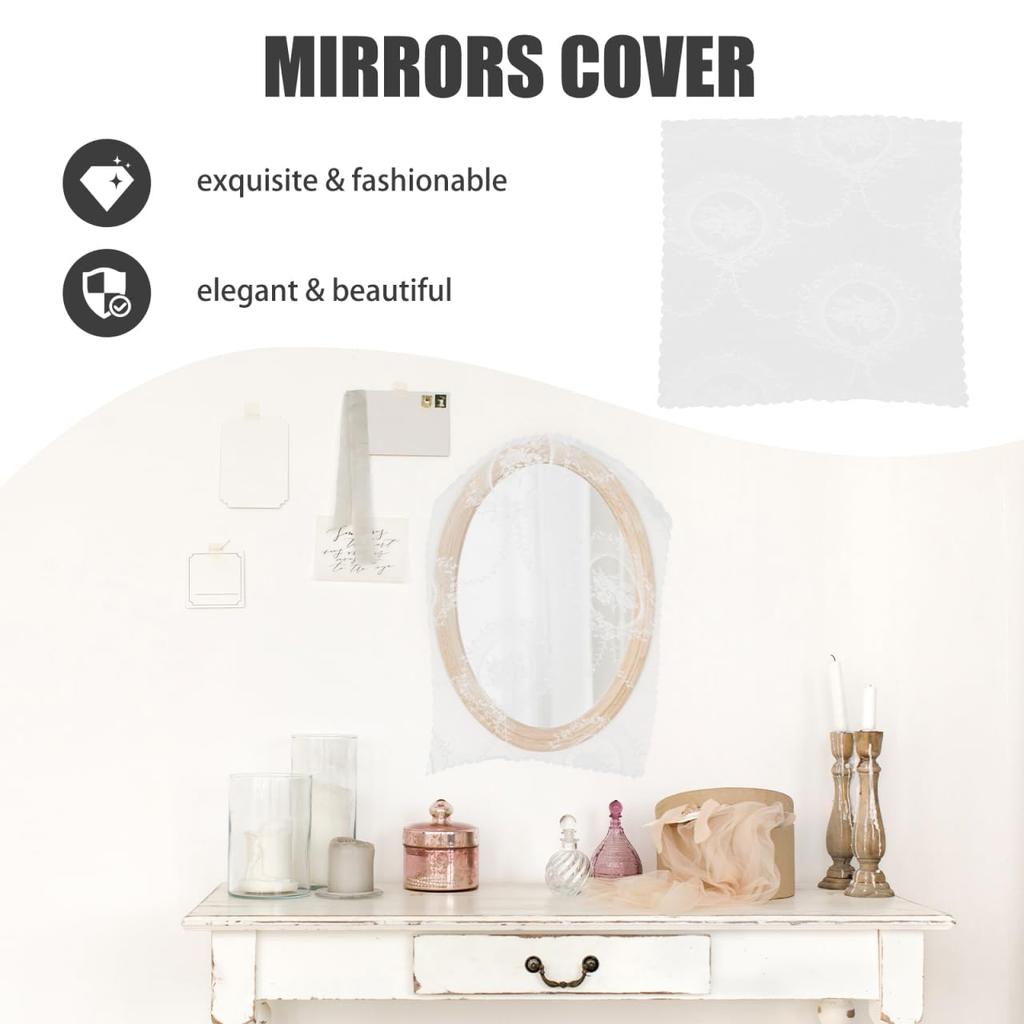 Toyvian Mirror Mirror Cover with Lace Embroidery and Floral Interior Stylish Cover, Dresser/Tabletop Pattern, Dustproof, Decor, 83x83cm,