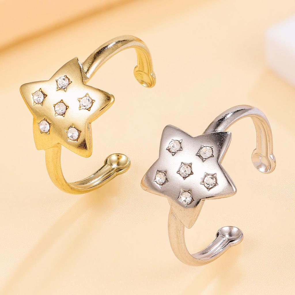 Versatile Rhinestone Star Stainless Steel Adjustable Ring for Women