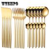 Luxunry 24Pcs Gold Dinnerware Flatware Set Silverware Stainless Steel Dinenr Knife Fork Coffee Spoon Home Tableware Cutlery Set