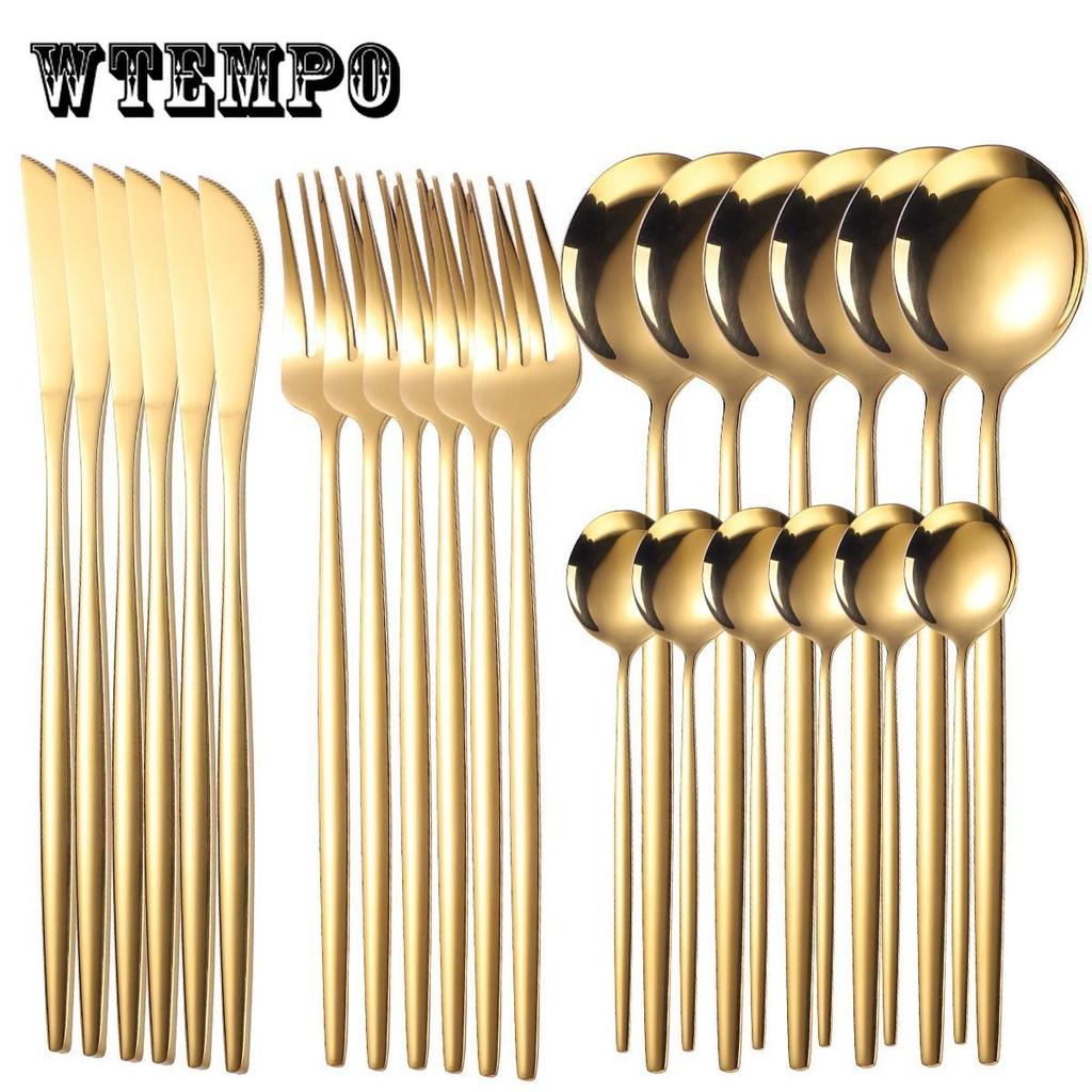 Luxunry 24Pcs Gold Dinnerware Flatware Set Silverware Stainless Steel Dinenr Knife Fork Coffee Spoon Home Tableware Cutlery Set