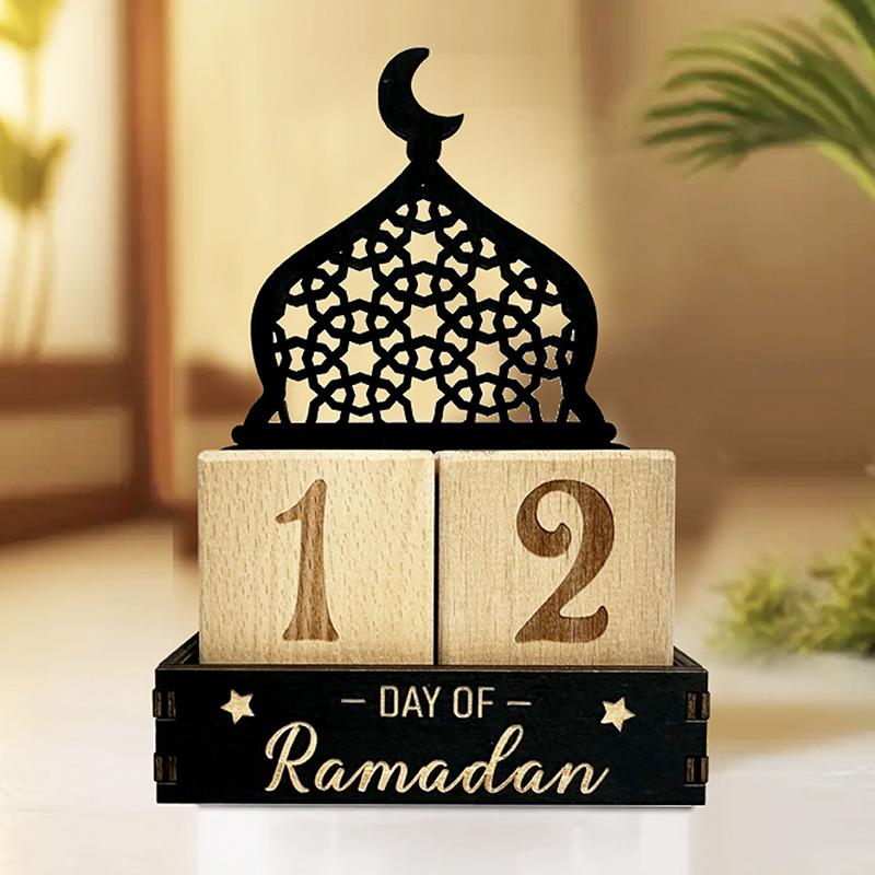 Creative Ramadan Countdown Calendar Eid Al-Fitr Wooden Advent Calendar Desktop Ornaments Eid Celebration Supplies