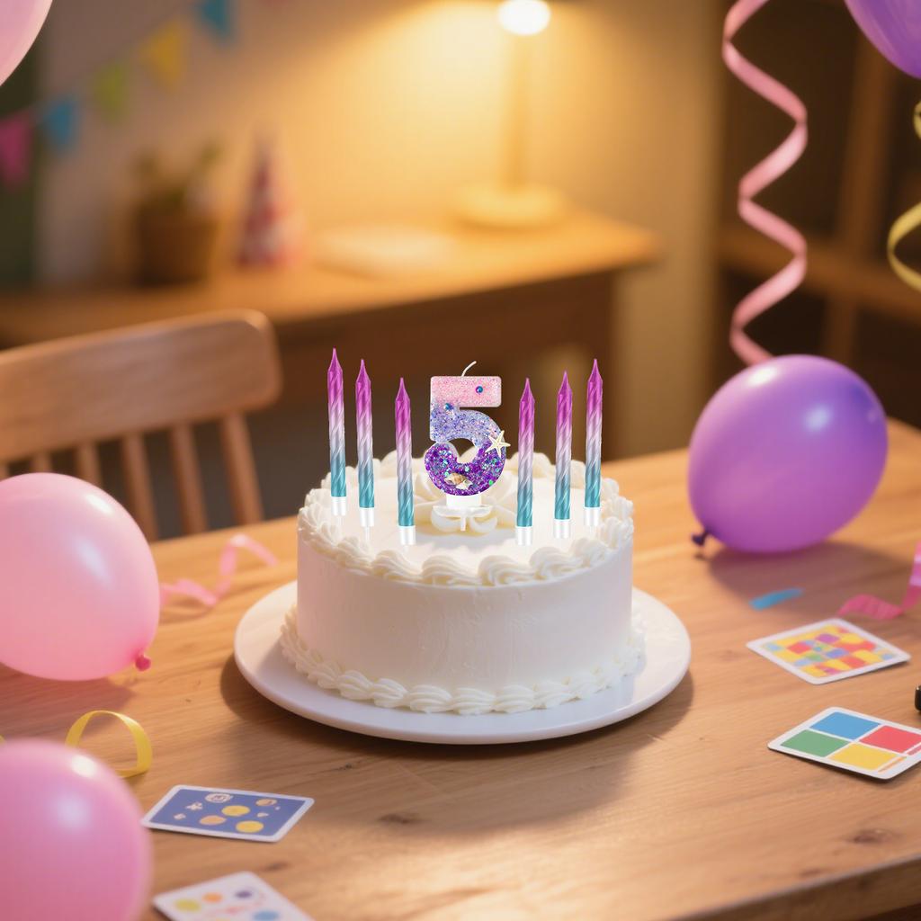 7pcs Girls Purple Mermaid Party Number 0-9 Cake Candles, 2.76 Inch Birthday Candle, Cake Topper Decoration for Birthday Party