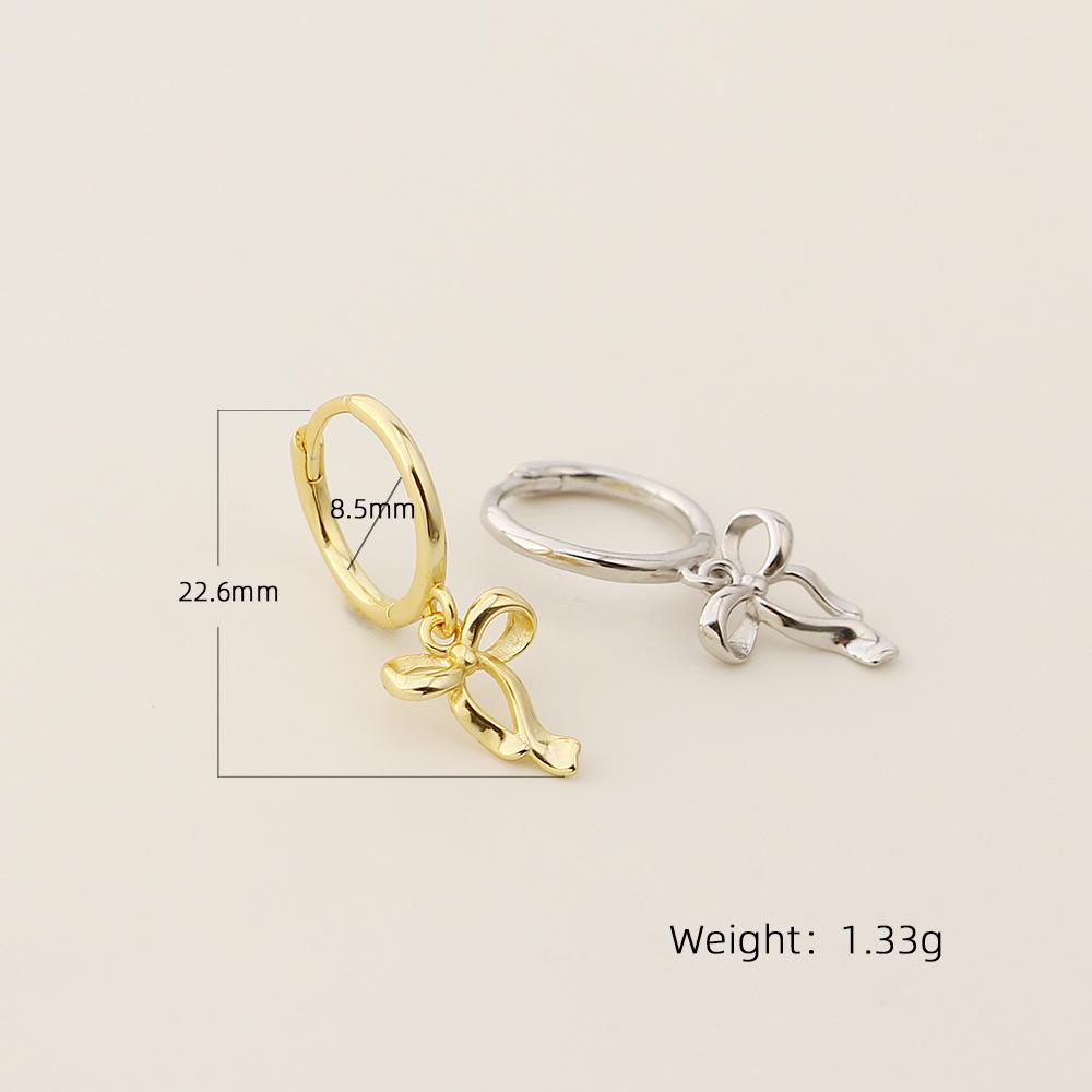 S925 Sterling Silver Bow Drop Huggie Hoop Earrings Ribbon Knot Charm 18K Gold Plated Dainty Drop Earrings for Women