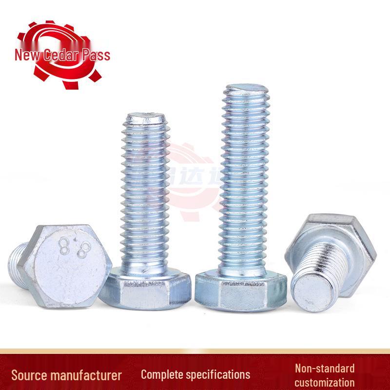 Blue & White Zinc-Plated Hex Head Bolt: High-Strength, Carbon Steel, Fully Threaded.