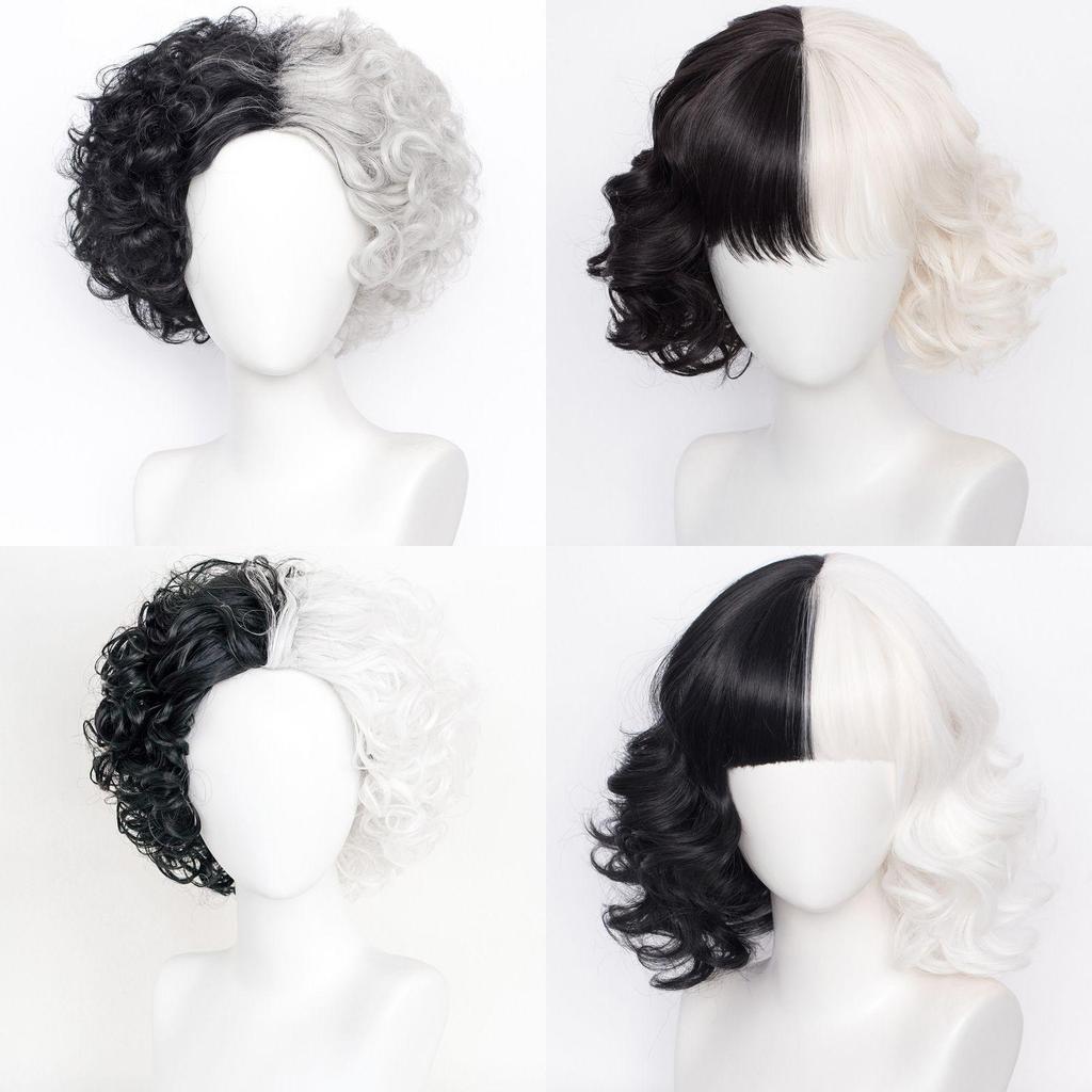Stylish Cruella De Vil Inspired Full Head Wig With Chic Bangs For Ladies