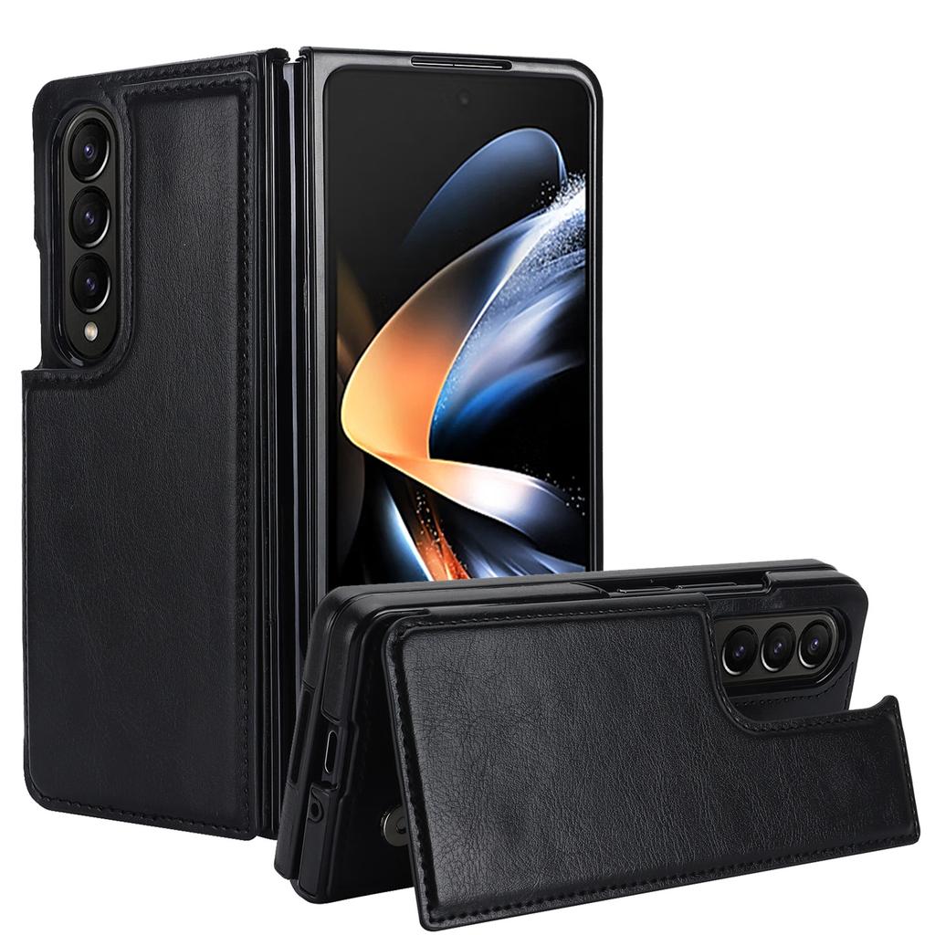 Applicable To The New Samsung Fold4 Mobile Phone Case Fold5 Double Buckle Card Mobile Phone Leather Case Fold3 Folding Protective Case