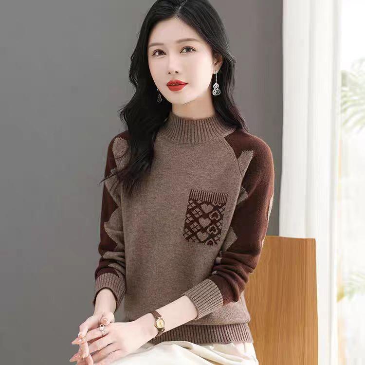 Multicolor Sweater Women's Half Turtleneck Pullover Thickened Knitted Sweater Inner Top Loose Autumn and Winter Knitwear