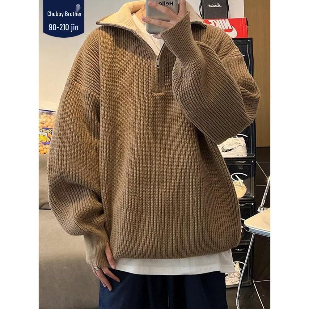 Ретро свободный вязаный пуловер на молнии с воротником-стойкой - Мужской зимний универсальный повседневный стиль L